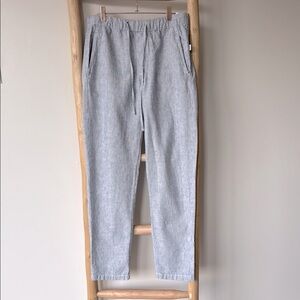 Onia Ella Linen Cotton Beach Pull-On Drawstring Blue Micro Stripe Casual Pants S